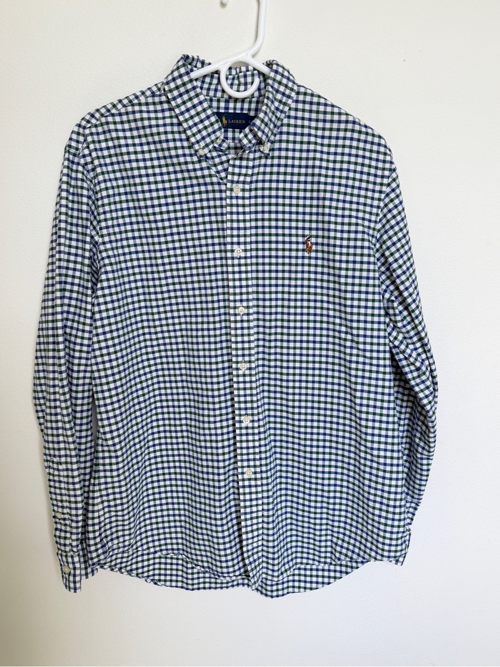 Ralph Lauren Green & Navy Gingham Button-Down Shirt Men’s size LG - Picture 2 of 4